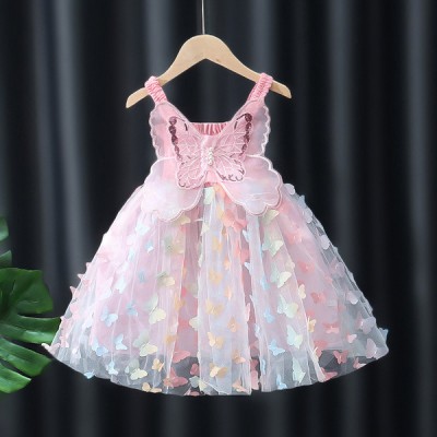 Children's Three-Dimensional Big Bow Girl Princess Mesh Vest Pearl Sling dress