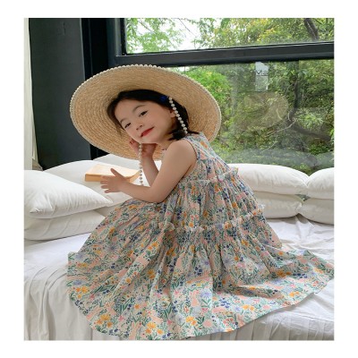(Size: 2-9 Years) Fairy Dress Girl's Floral Dress Summer Children's Vest Cotton Dress Summer Girl's Sling Western Style Thin