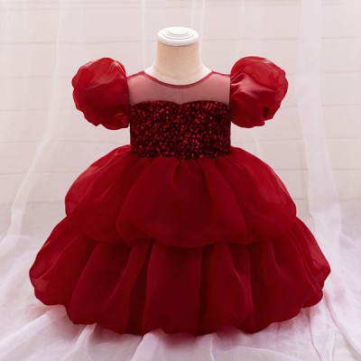 Cross-border Red New Year's Mesh Princess  Birthday & party Dress for Children