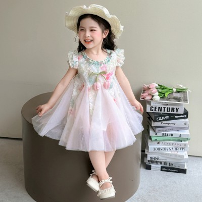 🌸 Soft Pink Royal Baby Girl Dress with Hat