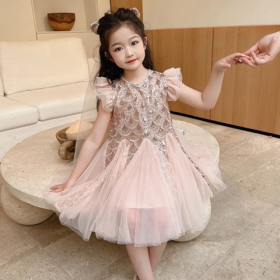 Princess  Baby Fashion Mesh Flying Sleeve Vest Skirt Dress