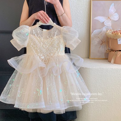 Piano Performance Fluffy Puff Sleeve Gown